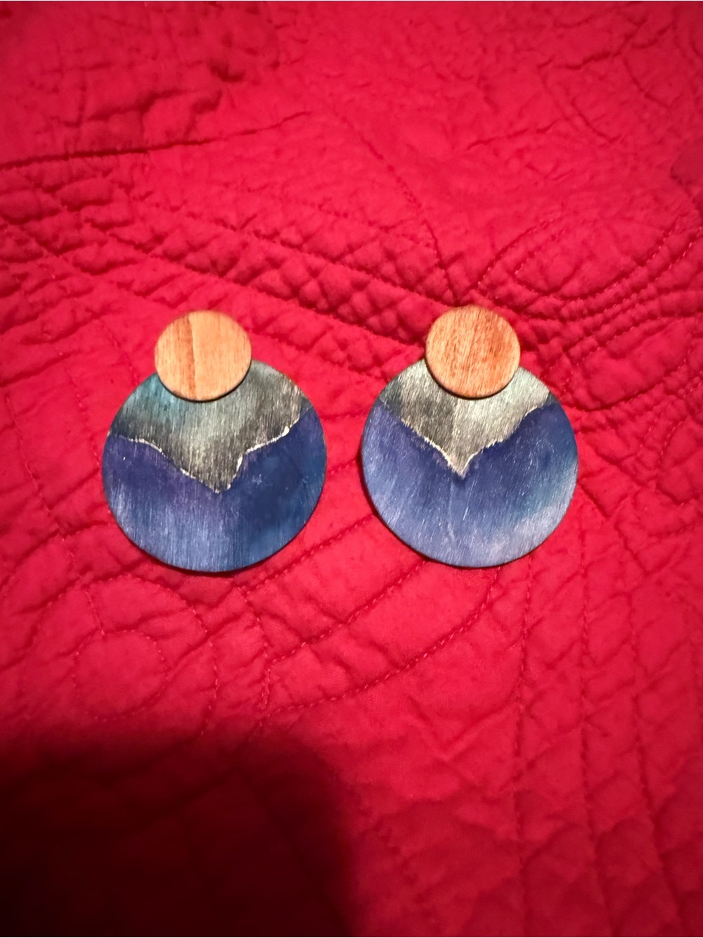 Handpainted Round Wood Statement Post Earrings